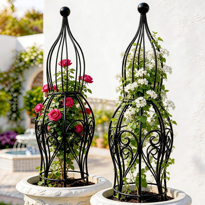 2-Pack Metal Garden Obelisk Trellis, 28" Geometric Sphere Plant Support