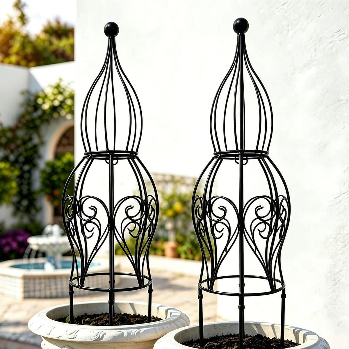 2-Pack Metal Garden Obelisk Trellis, 28" Geometric Sphere Plant Support