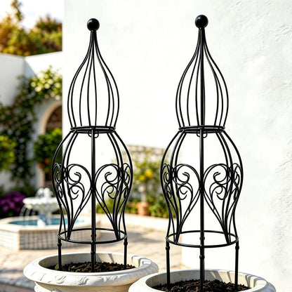 2-Pack Metal Garden Obelisk Trellis, 28" Geometric Sphere Plant Support