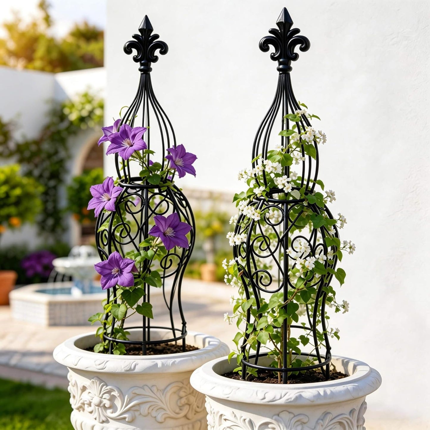 2-Pack Metal Garden Obelisk Trellis, 28" Geometric Sphere Plant Support