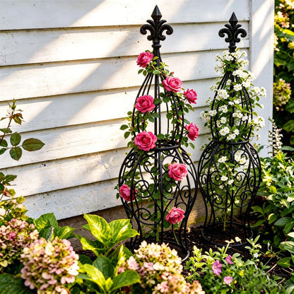 2-Pack Metal Garden Obelisk Trellis, 28" Geometric Sphere Plant Support