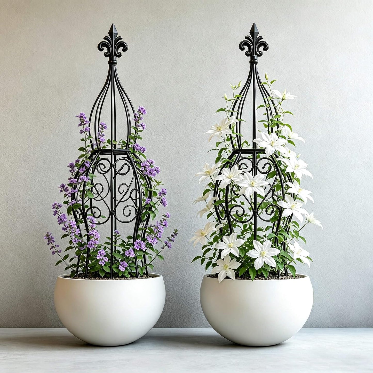 2-Pack Metal Garden Obelisk Trellis, 28" Geometric Sphere Plant Support
