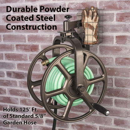 Liberty GARDEN 712 Single Arm Navigator Multi-Directional Garden Hose Reel, Holds 125-Feet of, 5/8-Inch, Bronze