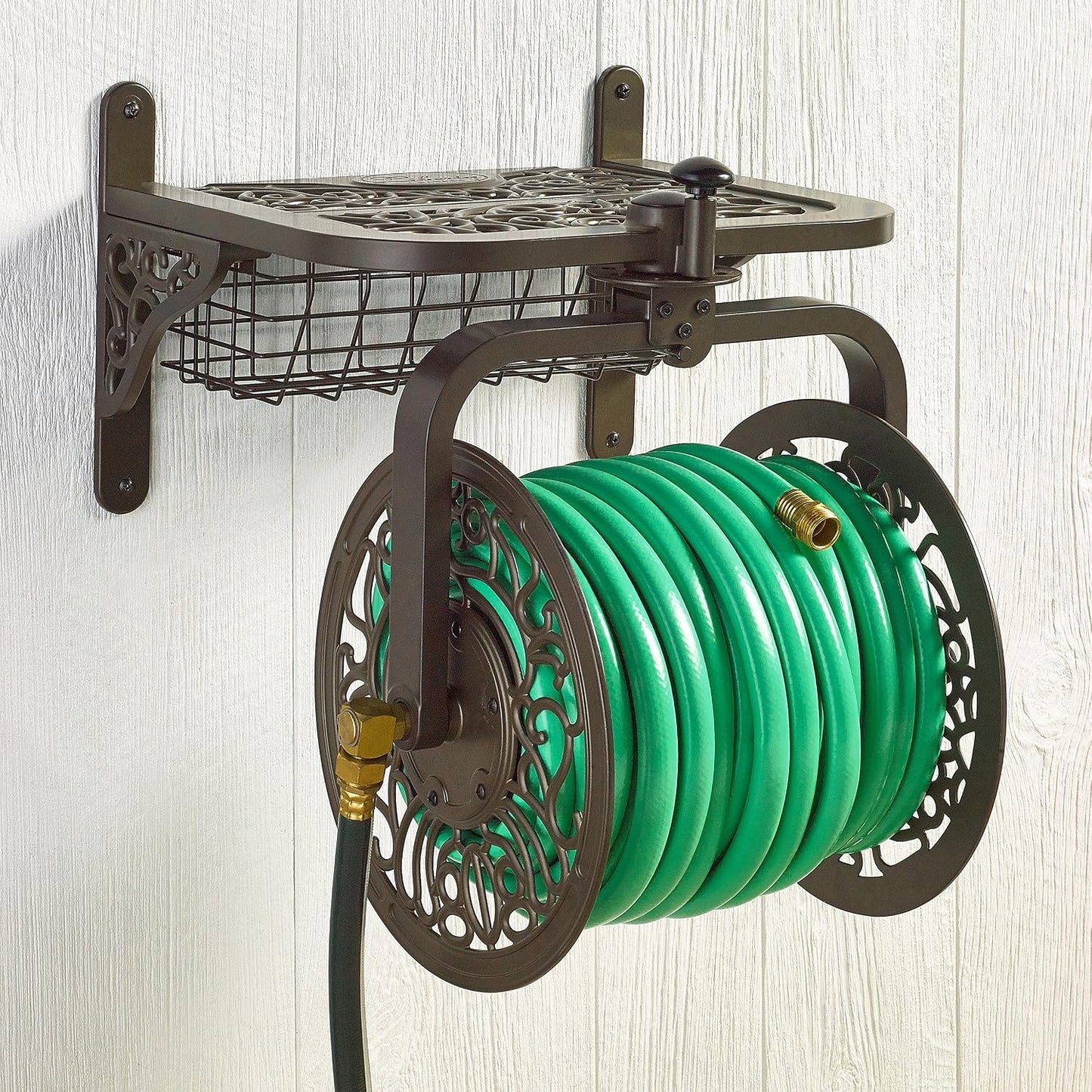 Liberty GARDEN 712 Single Arm Navigator Multi-Directional Garden Hose Reel, Holds 125-Feet of, 5/8-Inch, Bronze