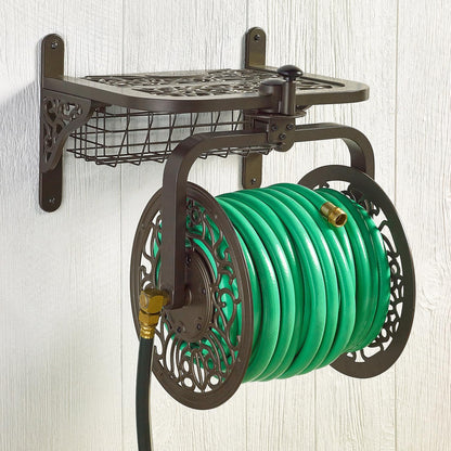 Liberty GARDEN 712 Single Arm Navigator Multi-Directional Garden Hose Reel, Holds 125-Feet of, 5/8-Inch, Bronze