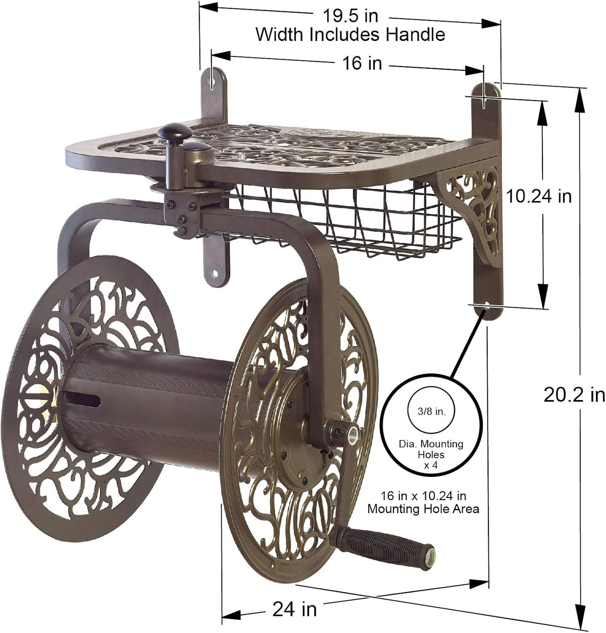 Liberty GARDEN 712 Single Arm Navigator Multi-Directional Garden Hose Reel, Holds 125-Feet of, 5/8-Inch, Bronze