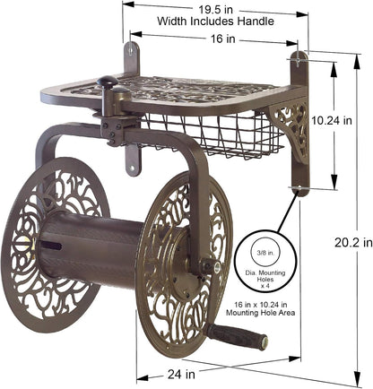 Liberty GARDEN 712 Single Arm Navigator Multi-Directional Garden Hose Reel, Holds 125-Feet of, 5/8-Inch, Bronze