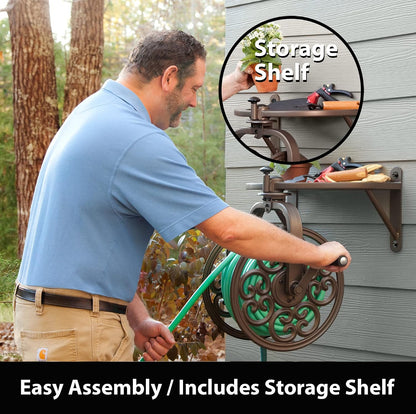 Liberty GARDEN 712 Single Arm Navigator Multi-Directional Garden Hose Reel, Holds 125-Feet of, 5/8-Inch, Bronze