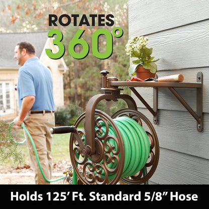 Liberty GARDEN 712 Single Arm Navigator Multi-Directional Garden Hose Reel, Holds 125-Feet of, 5/8-Inch, Bronze