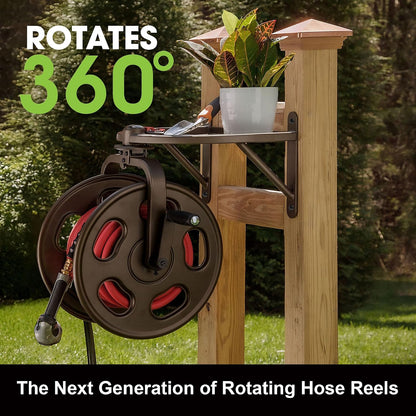 Liberty GARDEN 712 Single Arm Navigator Multi-Directional Garden Hose Reel, Holds 125-Feet of, 5/8-Inch, Bronze