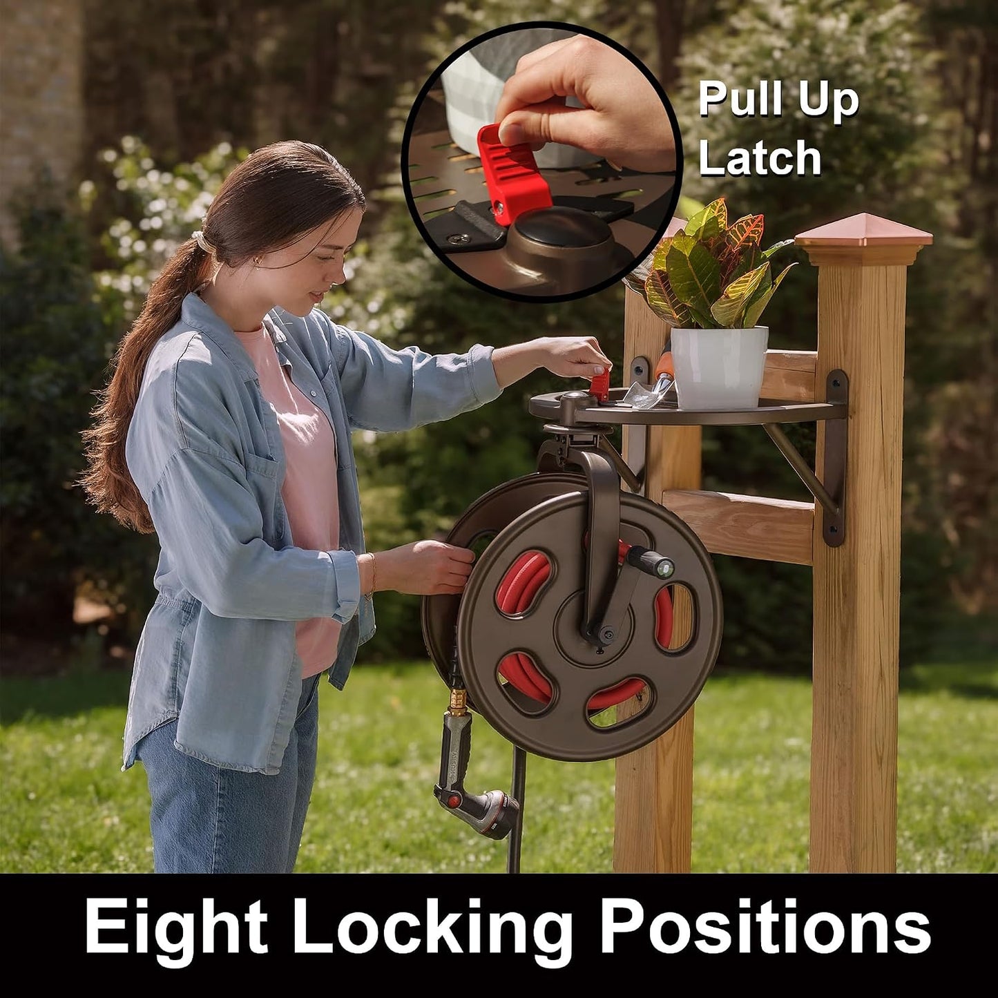 Liberty GARDEN 712 Single Arm Navigator Multi-Directional Garden Hose Reel, Holds 125-Feet of, 5/8-Inch, Bronze