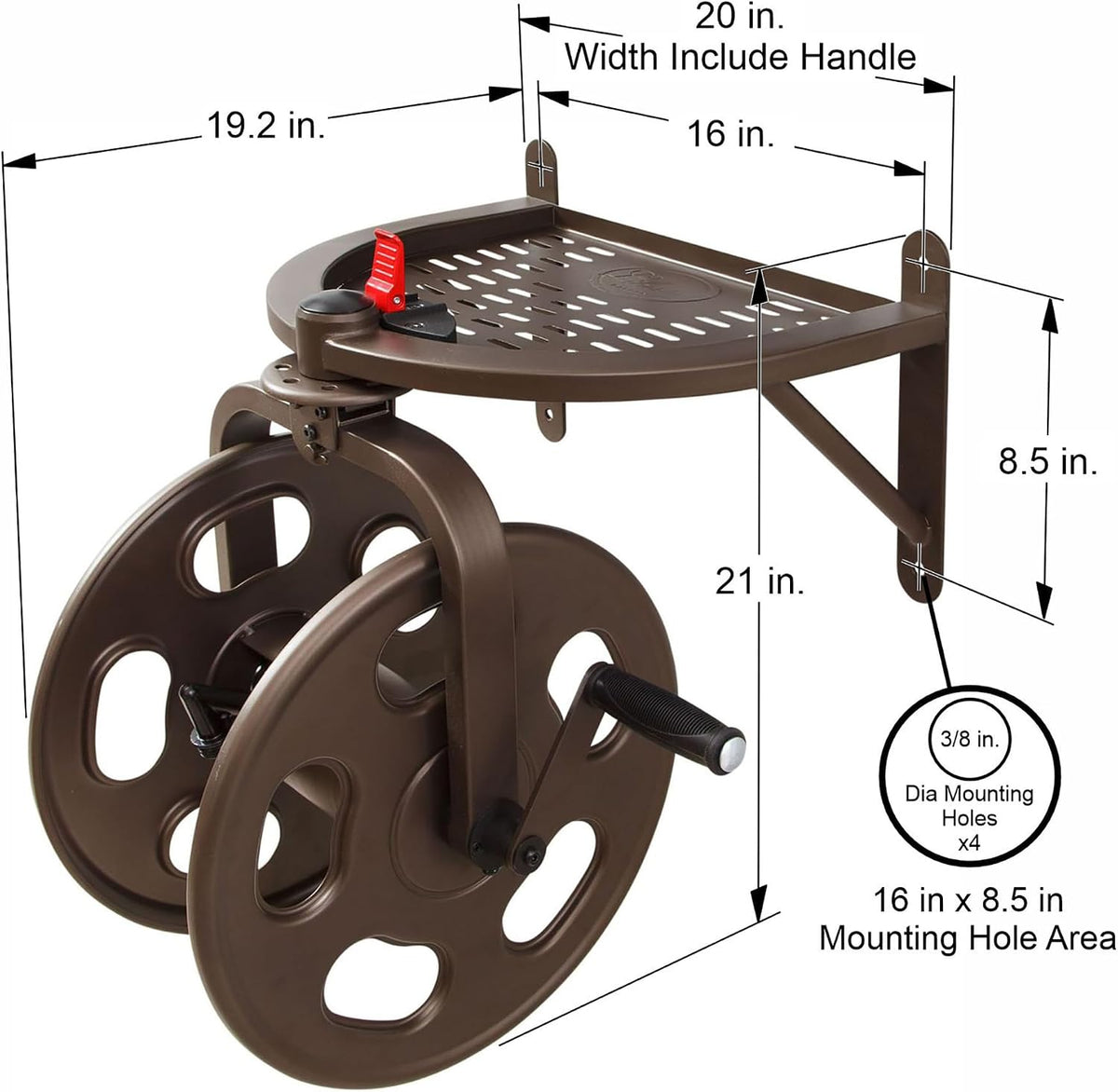 Liberty GARDEN 712 Single Arm Navigator Multi-Directional Garden Hose Reel, Holds 125-Feet of, 5/8-Inch, Bronze