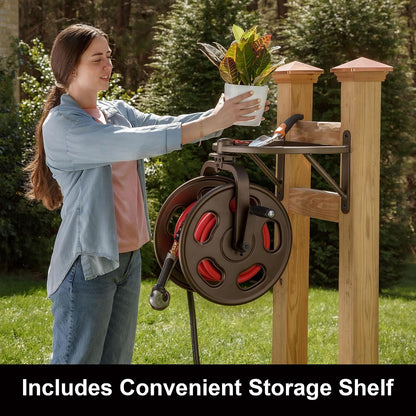Liberty GARDEN 712 Single Arm Navigator Multi-Directional Garden Hose Reel, Holds 125-Feet of, 5/8-Inch, Bronze