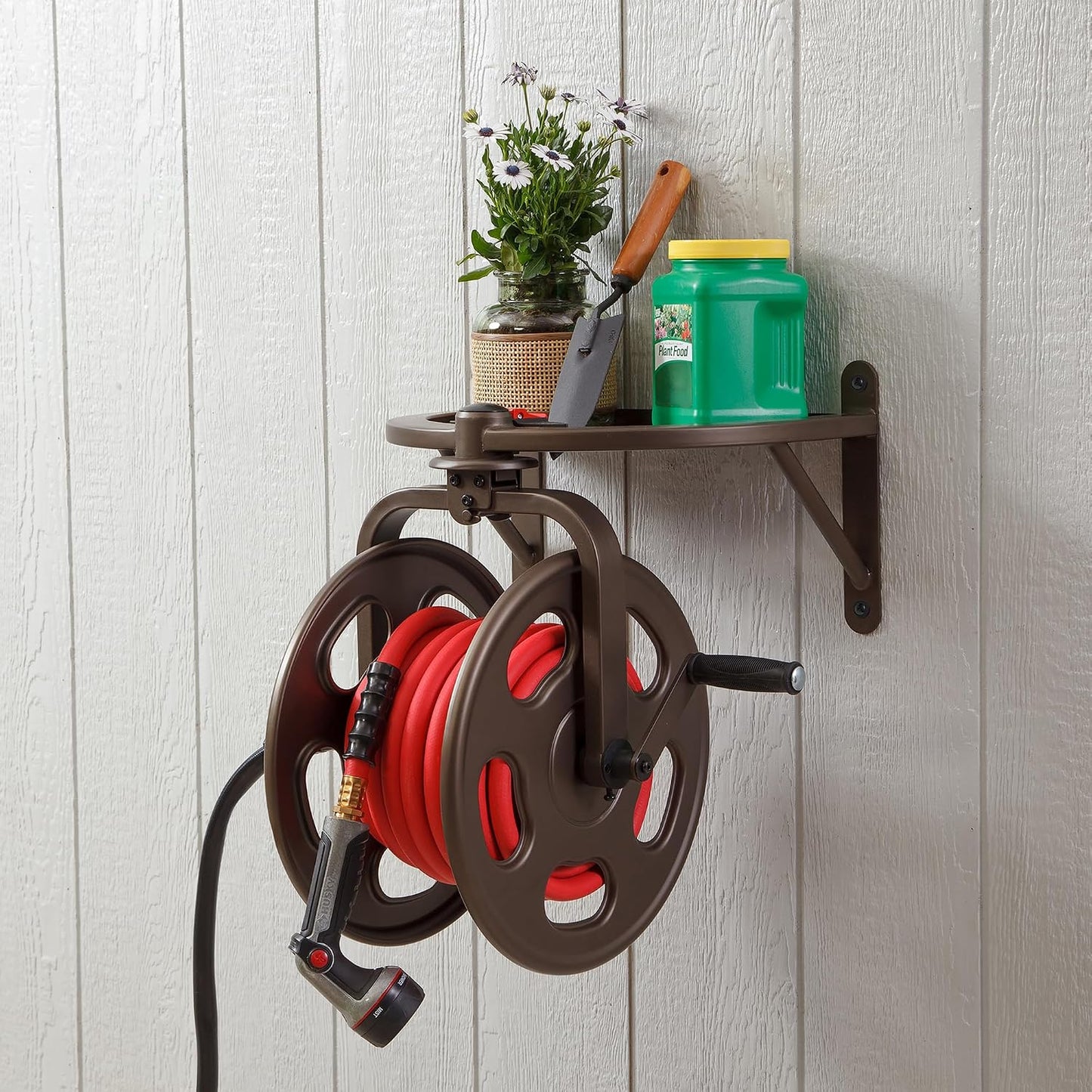 Liberty GARDEN 712 Single Arm Navigator Multi-Directional Garden Hose Reel, Holds 125-Feet of, 5/8-Inch, Bronze