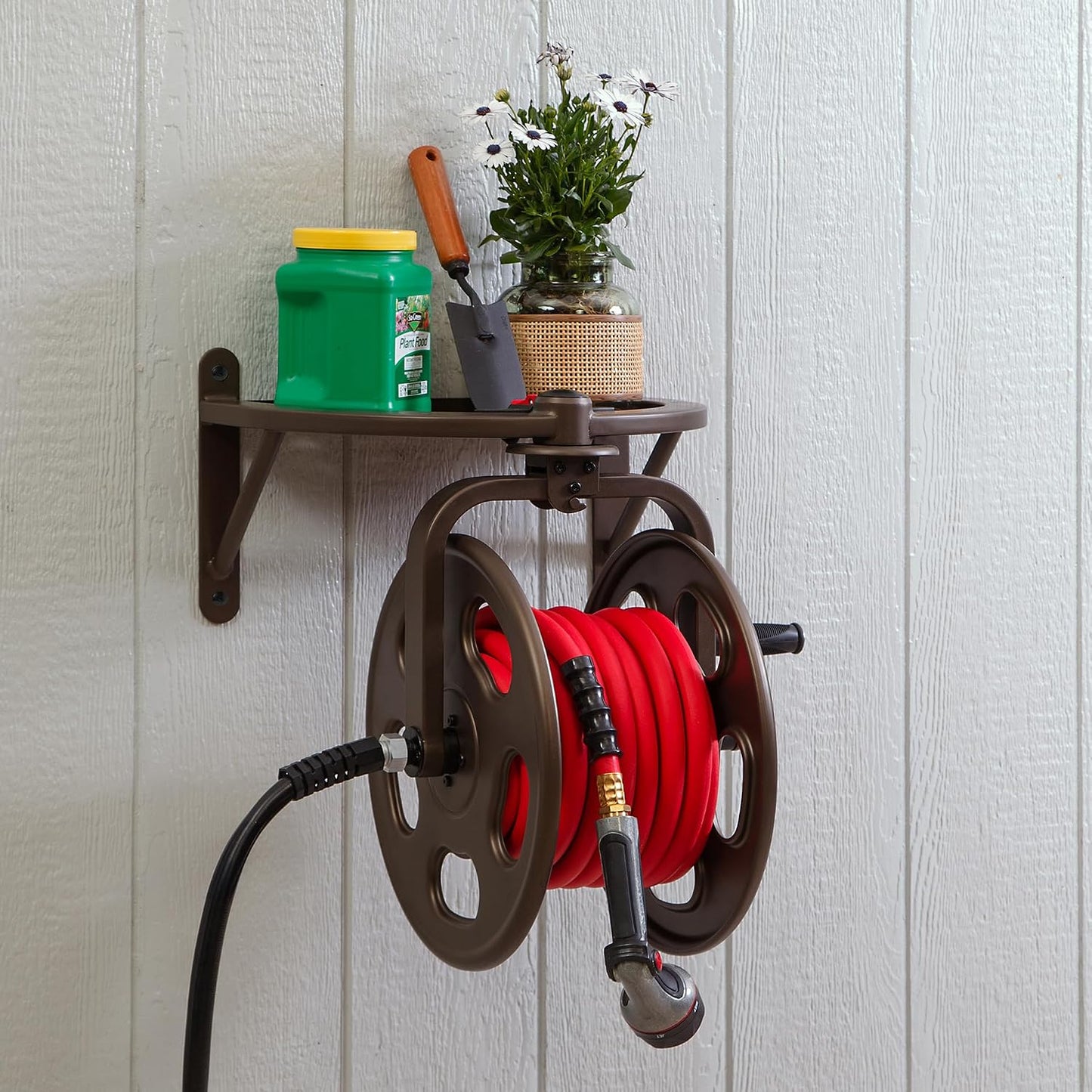 Liberty GARDEN 712 Single Arm Navigator Multi-Directional Garden Hose Reel, Holds 125-Feet of, 5/8-Inch, Bronze