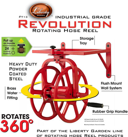 Liberty GARDEN 712 Single Arm Navigator Multi-Directional Garden Hose Reel, Holds 125-Feet of, 5/8-Inch, Bronze