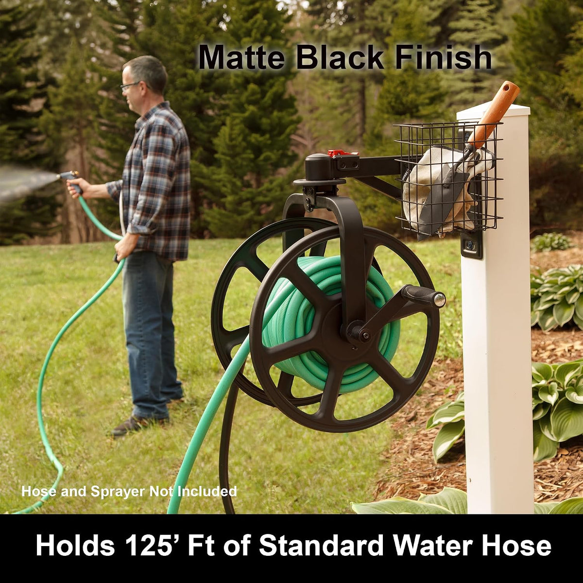 Liberty GARDEN 712 Single Arm Navigator Multi-Directional Garden Hose Reel, Holds 125-Feet of, 5/8-Inch, Bronze