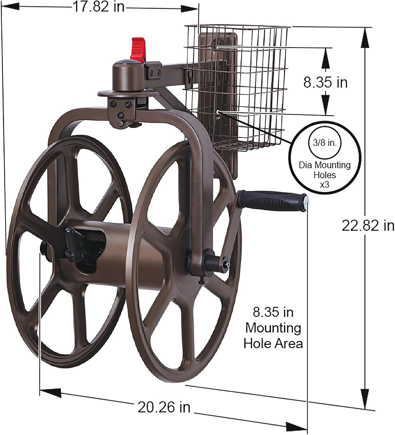 Liberty GARDEN 712 Single Arm Navigator Multi-Directional Garden Hose Reel, Holds 125-Feet of, 5/8-Inch, Bronze