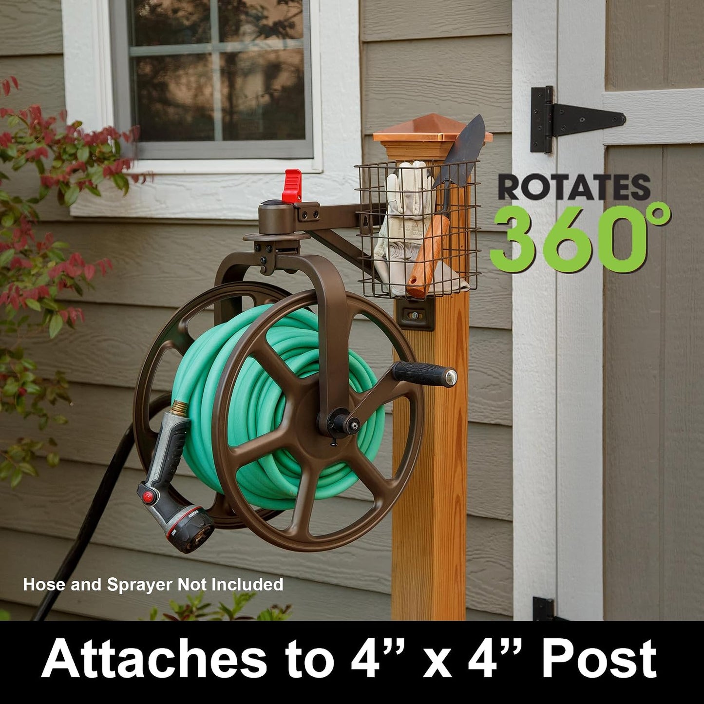 Liberty GARDEN 712 Single Arm Navigator Multi-Directional Garden Hose Reel, Holds 125-Feet of, 5/8-Inch, Bronze