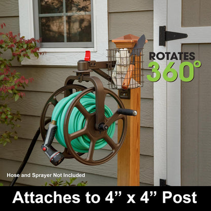 Liberty GARDEN 712 Single Arm Navigator Multi-Directional Garden Hose Reel, Holds 125-Feet of, 5/8-Inch, Bronze