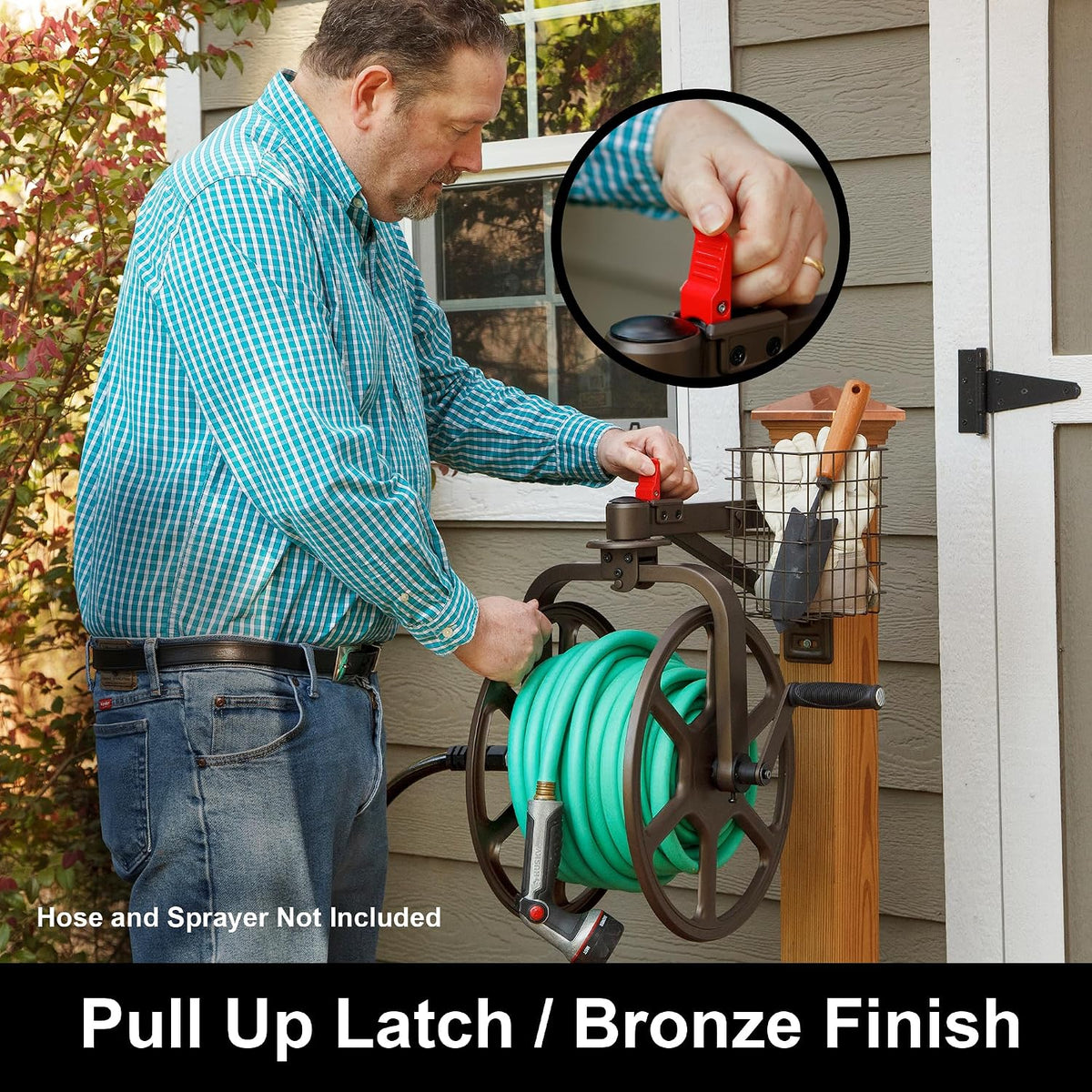 Liberty GARDEN 712 Single Arm Navigator Multi-Directional Garden Hose Reel, Holds 125-Feet of, 5/8-Inch, Bronze