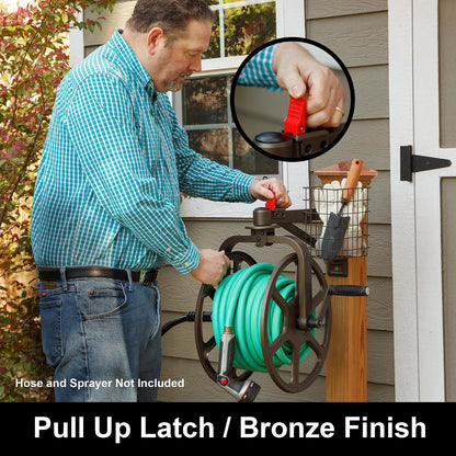 Liberty GARDEN 712 Single Arm Navigator Multi-Directional Garden Hose Reel, Holds 125-Feet of, 5/8-Inch, Bronze