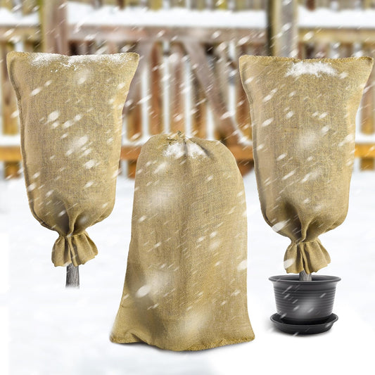 3 Pcs Burlap Winter Plant Cover Bags,40"x 24" Frost Cloth Freeze Protection