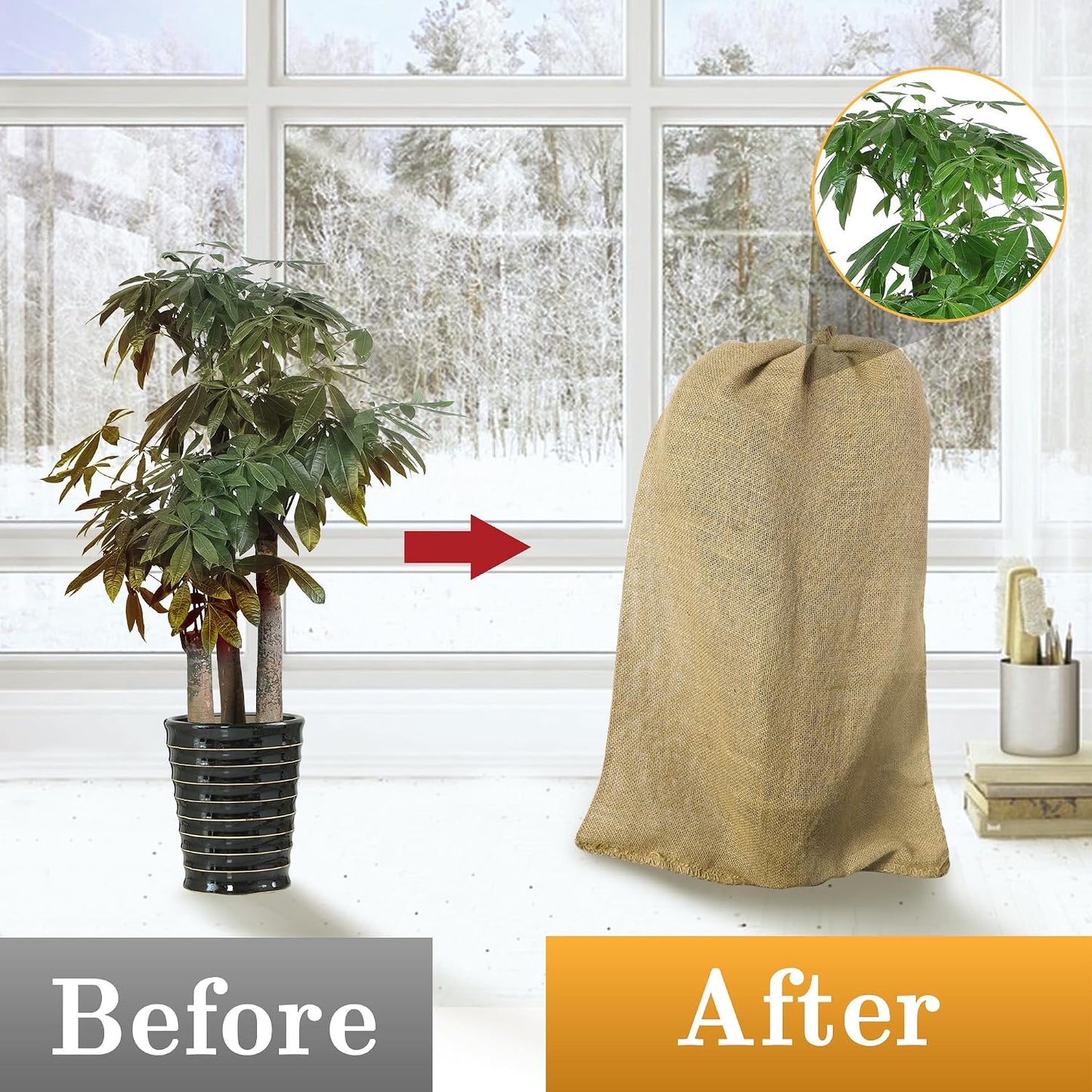 3 Pcs Burlap Winter Plant Cover Bags,40"x 24" Frost Cloth Freeze Protection