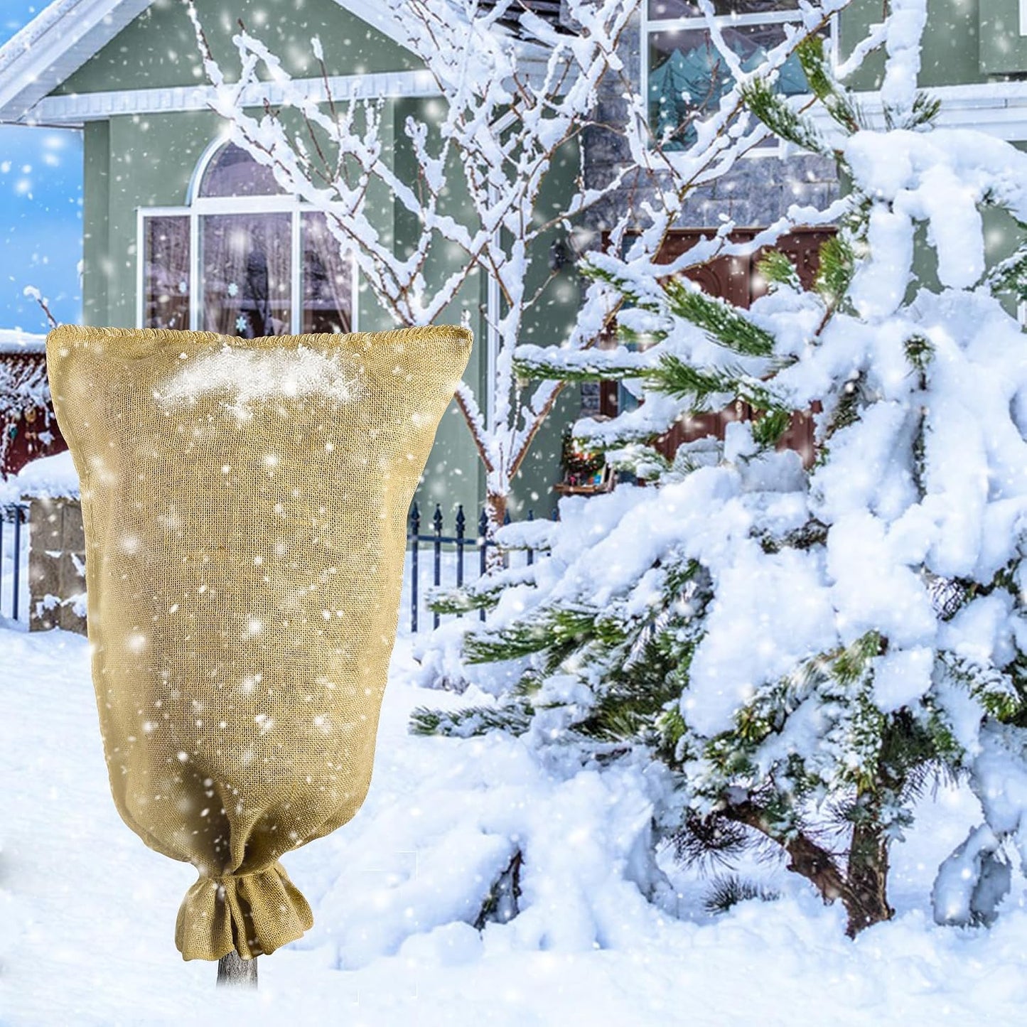 3 Pcs Burlap Winter Plant Cover Bags,40"x 24" Frost Cloth Freeze Protection