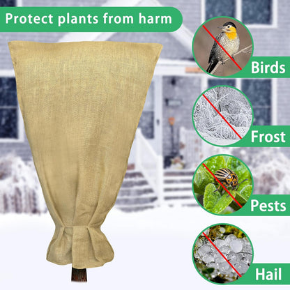 3 Pcs Burlap Winter Plant Cover Bags,40"x 24" Frost Cloth Freeze Protection