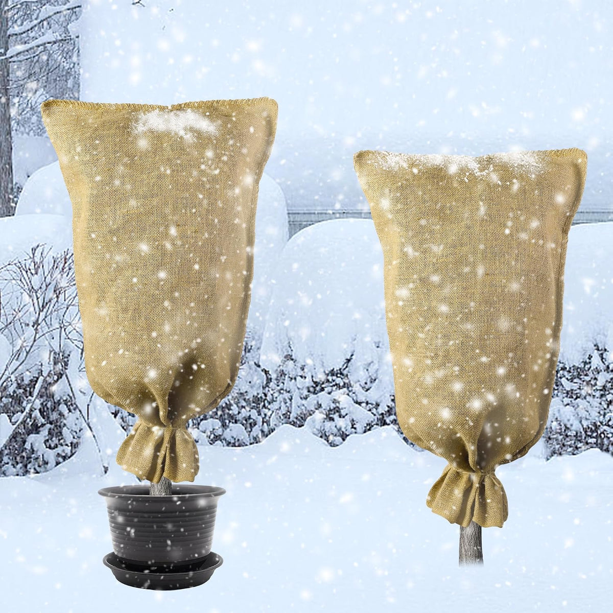 3 Pcs Burlap Winter Plant Cover Bags,40"x 24" Frost Cloth Freeze Protection