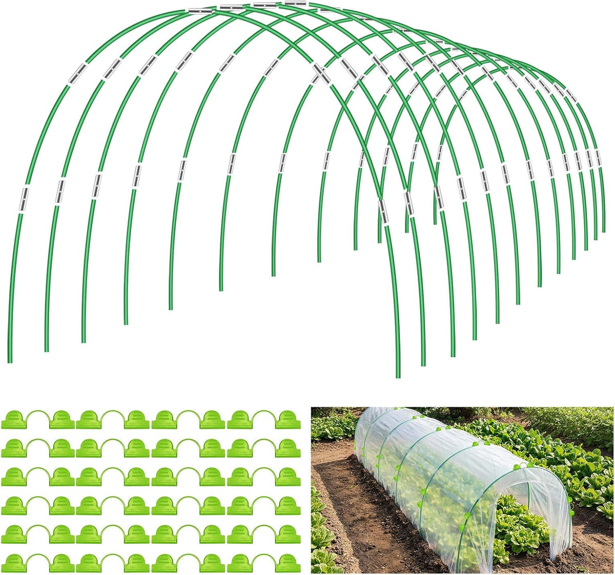 72 Pieces Garden Hoops for Raised Beds Fiberglass Support Greenhouse Hoops