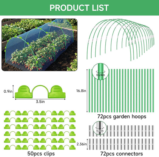 72 Pieces Garden Hoops for Raised Beds Fiberglass Support Greenhouse Hoops