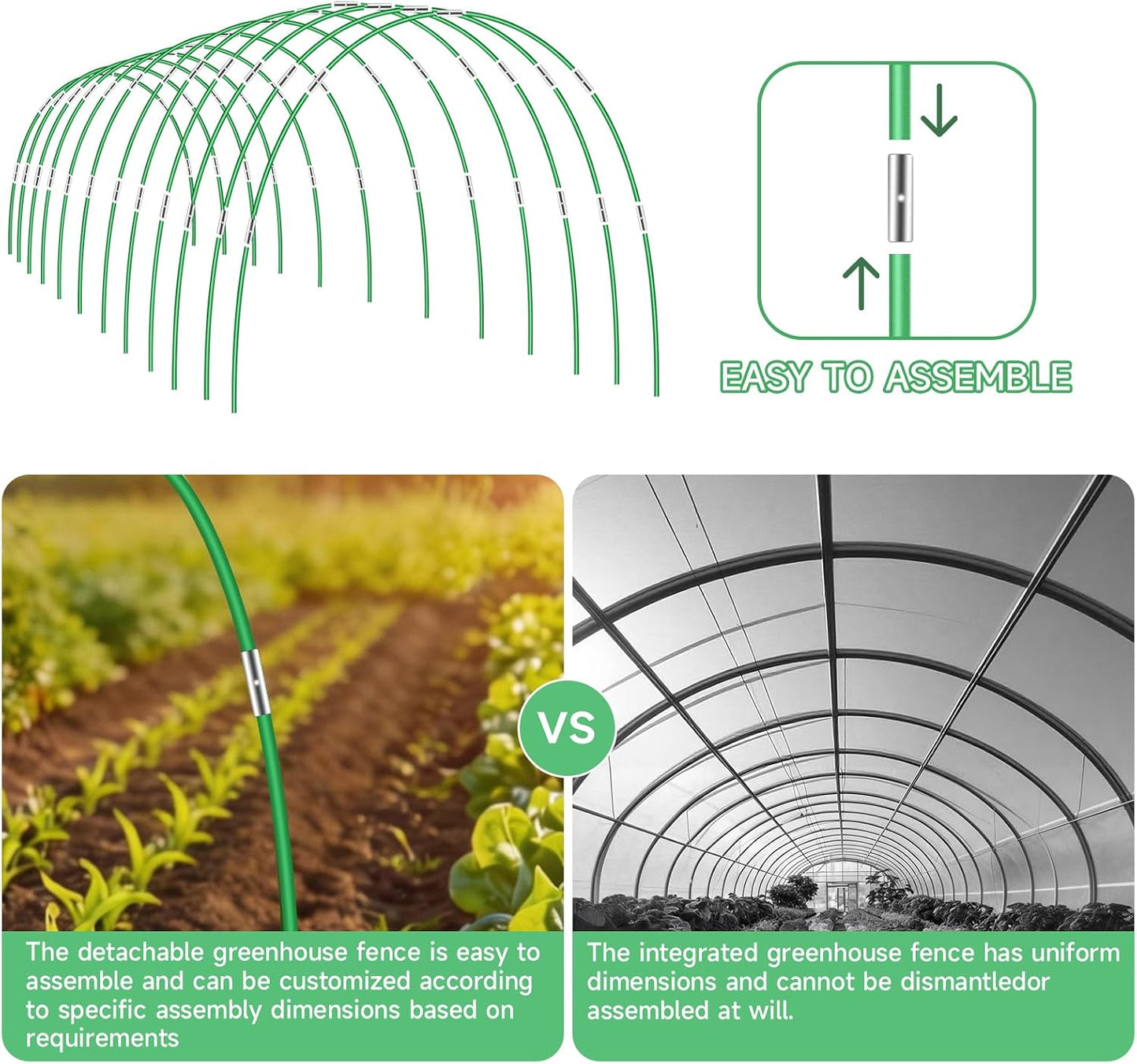 72 Pieces Garden Hoops for Raised Beds Fiberglass Support Greenhouse Hoops