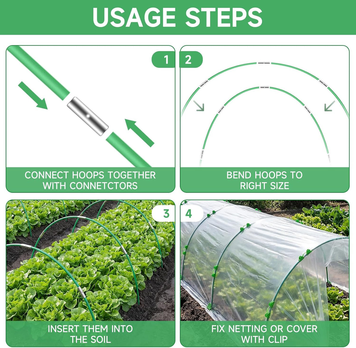 72 Pieces Garden Hoops for Raised Beds Fiberglass Support Greenhouse Hoops