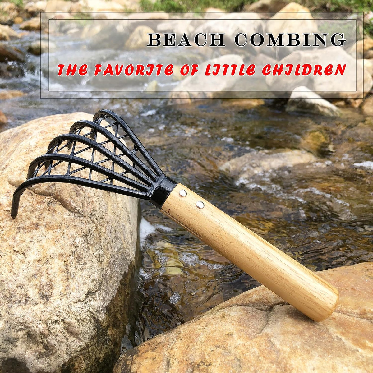 Garden Rake 5-Claw Landscape Dethatcher Thatching Beach Combing Rake for Digging Clam Shell Defoliation Hoe Garden Tool for Loosen The Soil (Brown)