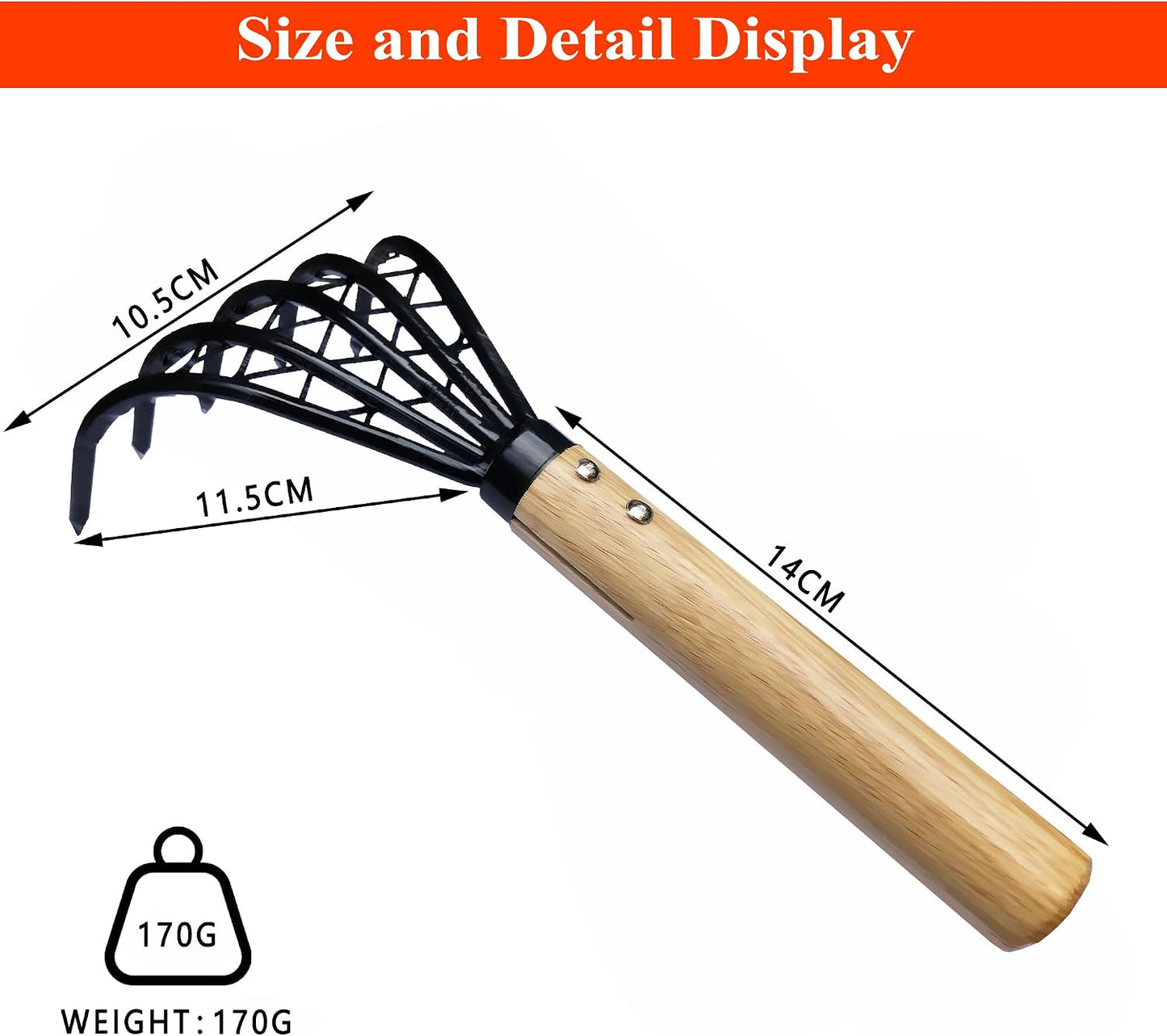 Garden Rake 5-Claw Landscape Dethatcher Thatching Beach Combing Rake for Digging Clam Shell Defoliation Hoe Garden Tool for Loosen The Soil (Brown)