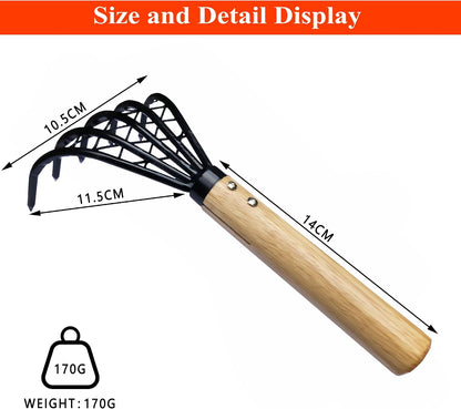 Garden Rake 5-Claw Landscape Dethatcher Thatching Beach Combing Rake for Digging Clam Shell Defoliation Hoe Garden Tool for Loosen The Soil (Brown)
