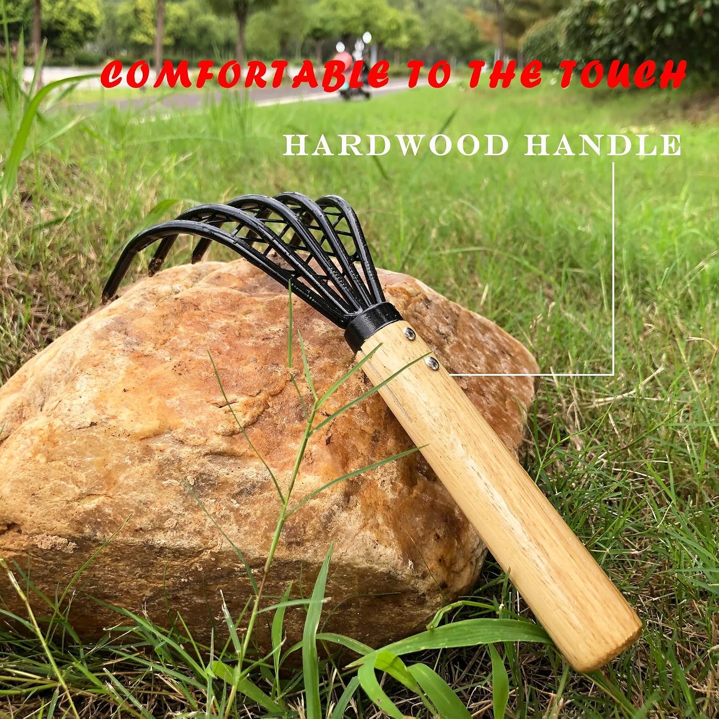 Garden Rake 5-Claw Landscape Dethatcher Thatching Beach Combing Rake for Digging Clam Shell Defoliation Hoe Garden Tool for Loosen The Soil (Brown)