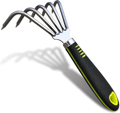 Garden Rake 5-Claw Landscape Dethatcher Thatching Beach Combing Rake for Digging Clam Shell Defoliation Hoe Garden Tool for Loosen The Soil (Brown)