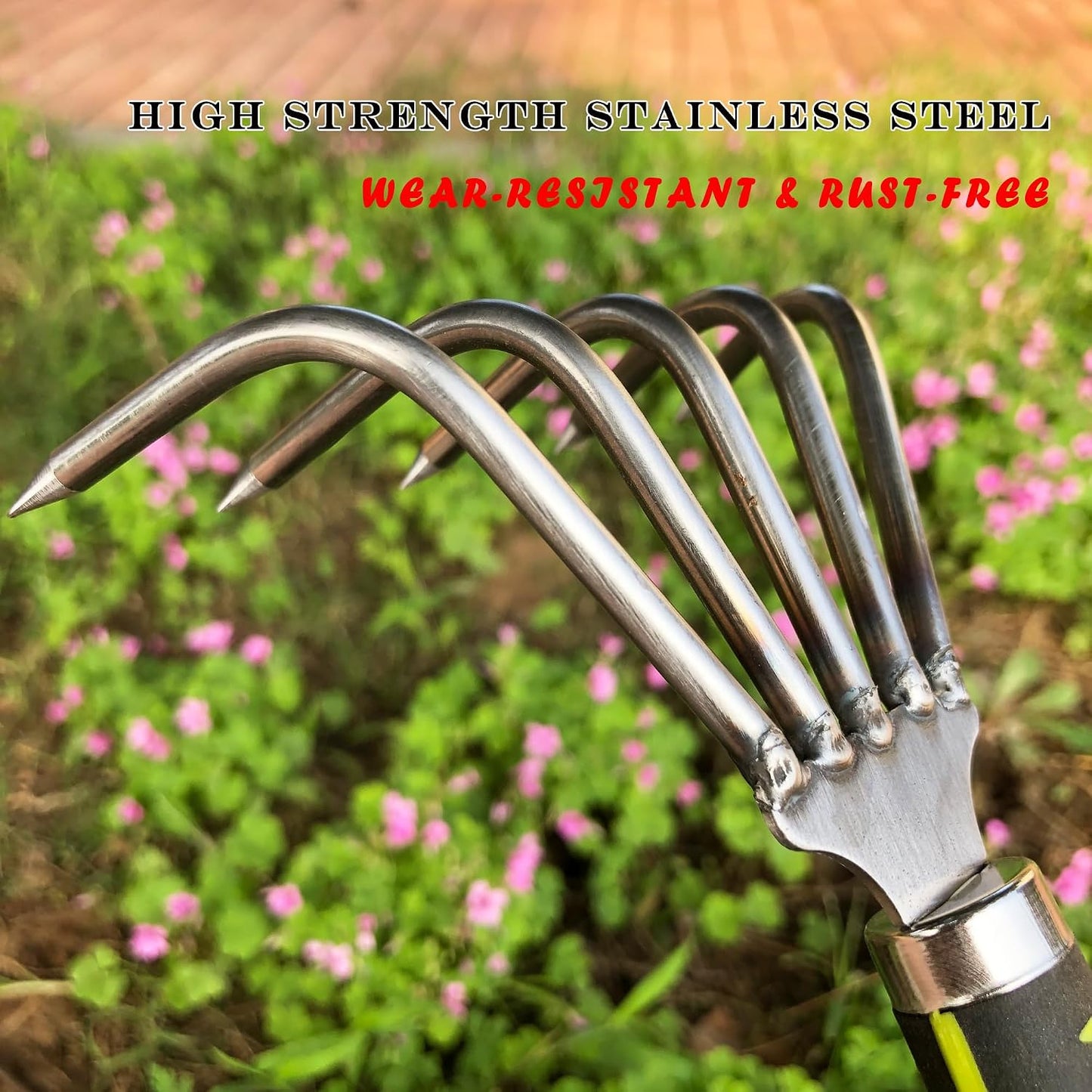 Garden Rake 5-Claw Landscape Dethatcher Thatching Beach Combing Rake for Digging Clam Shell Defoliation Hoe Garden Tool for Loosen The Soil (Brown)