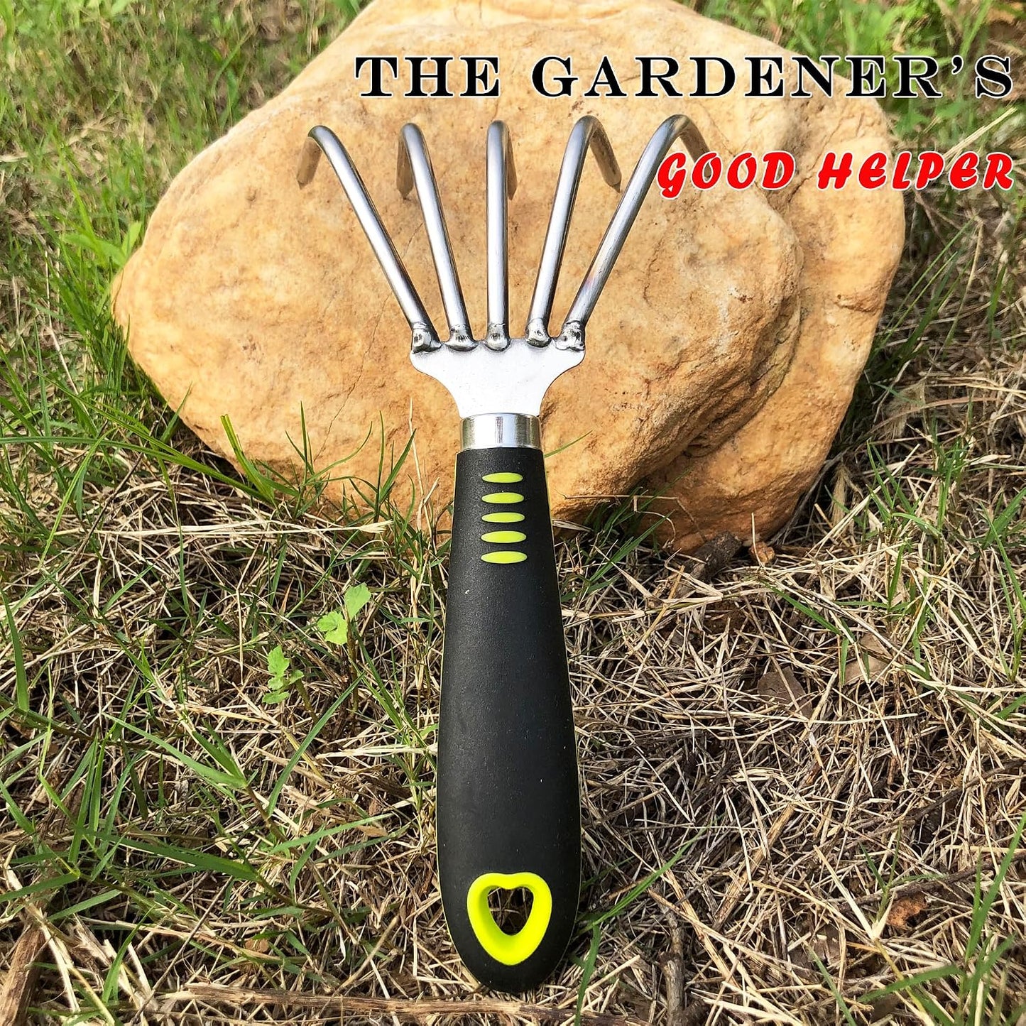 Garden Rake 5-Claw Landscape Dethatcher Thatching Beach Combing Rake for Digging Clam Shell Defoliation Hoe Garden Tool for Loosen The Soil (Brown)