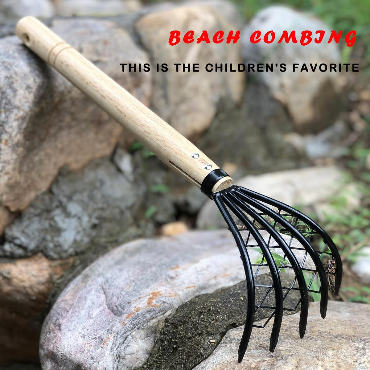 Garden Rake 5-Claw Landscape Dethatcher Thatching Beach Combing Rake for Digging Clam Shell Defoliation Hoe Garden Tool for Loosen The Soil (Brown)