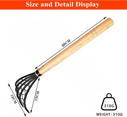 Garden Rake 5-Claw Landscape Dethatcher Thatching Beach Combing Rake for Digging Clam Shell Defoliation Hoe Garden Tool for Loosen The Soil (Brown)