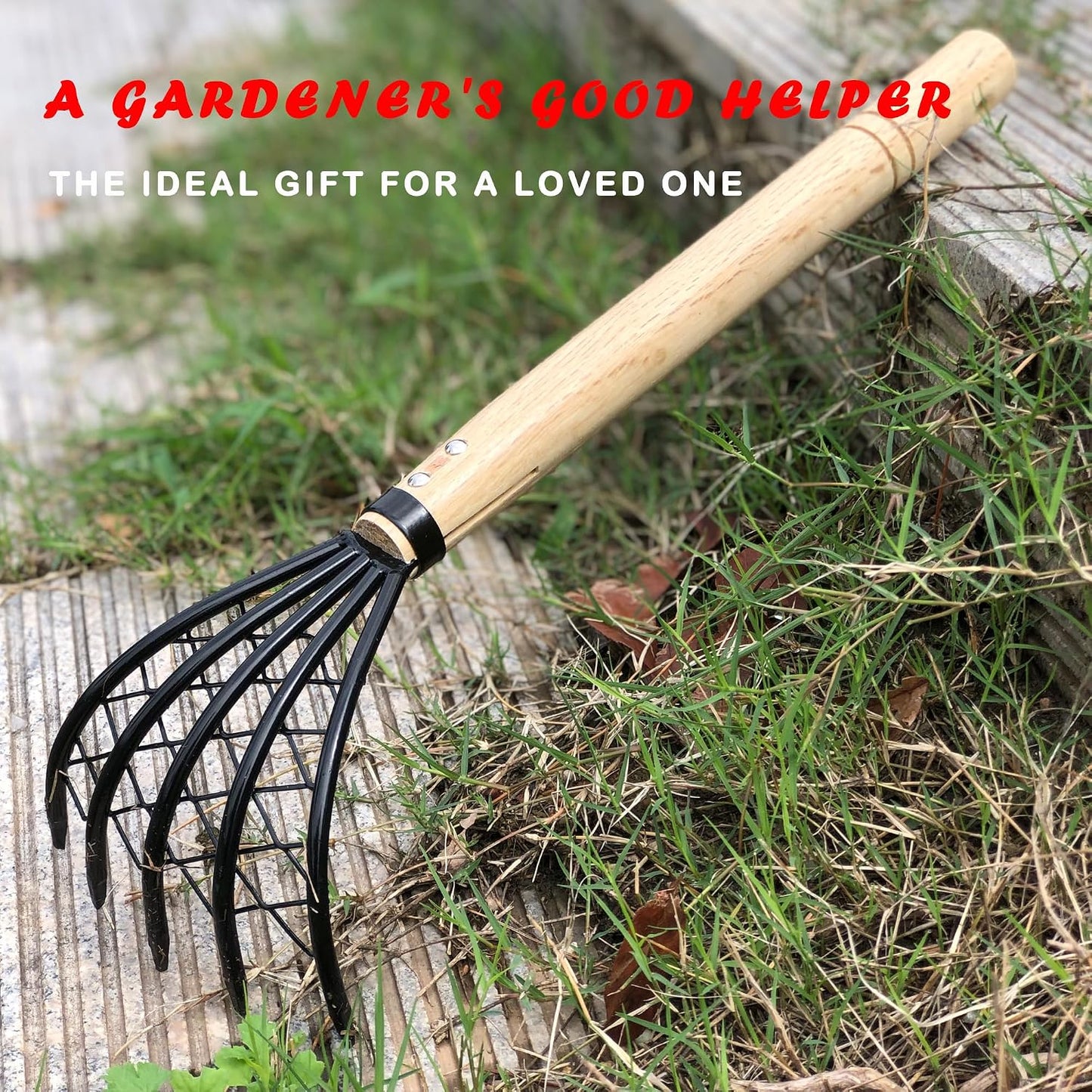 Garden Rake 5-Claw Landscape Dethatcher Thatching Beach Combing Rake for Digging Clam Shell Defoliation Hoe Garden Tool for Loosen The Soil (Brown)