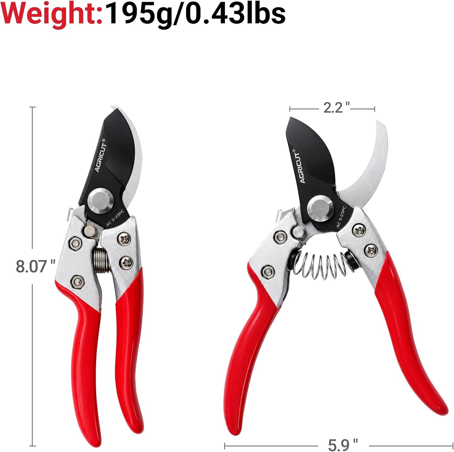 7" Pruning Shears Heavy Duty Professional, Made of Japanese SK5 Steel Blades, 4/5 Cut Capacity, Bypass Hand Pruners Garden Clippers for Tree Flower Branch Trimming, S20E