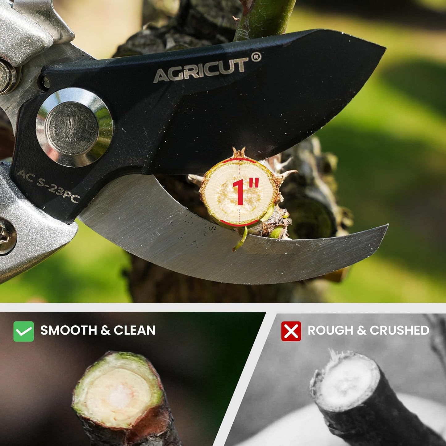7" Pruning Shears Heavy Duty Professional, Made of Japanese SK5 Steel Blades, 4/5 Cut Capacity, Bypass Hand Pruners Garden Clippers for Tree Flower Branch Trimming, S20E