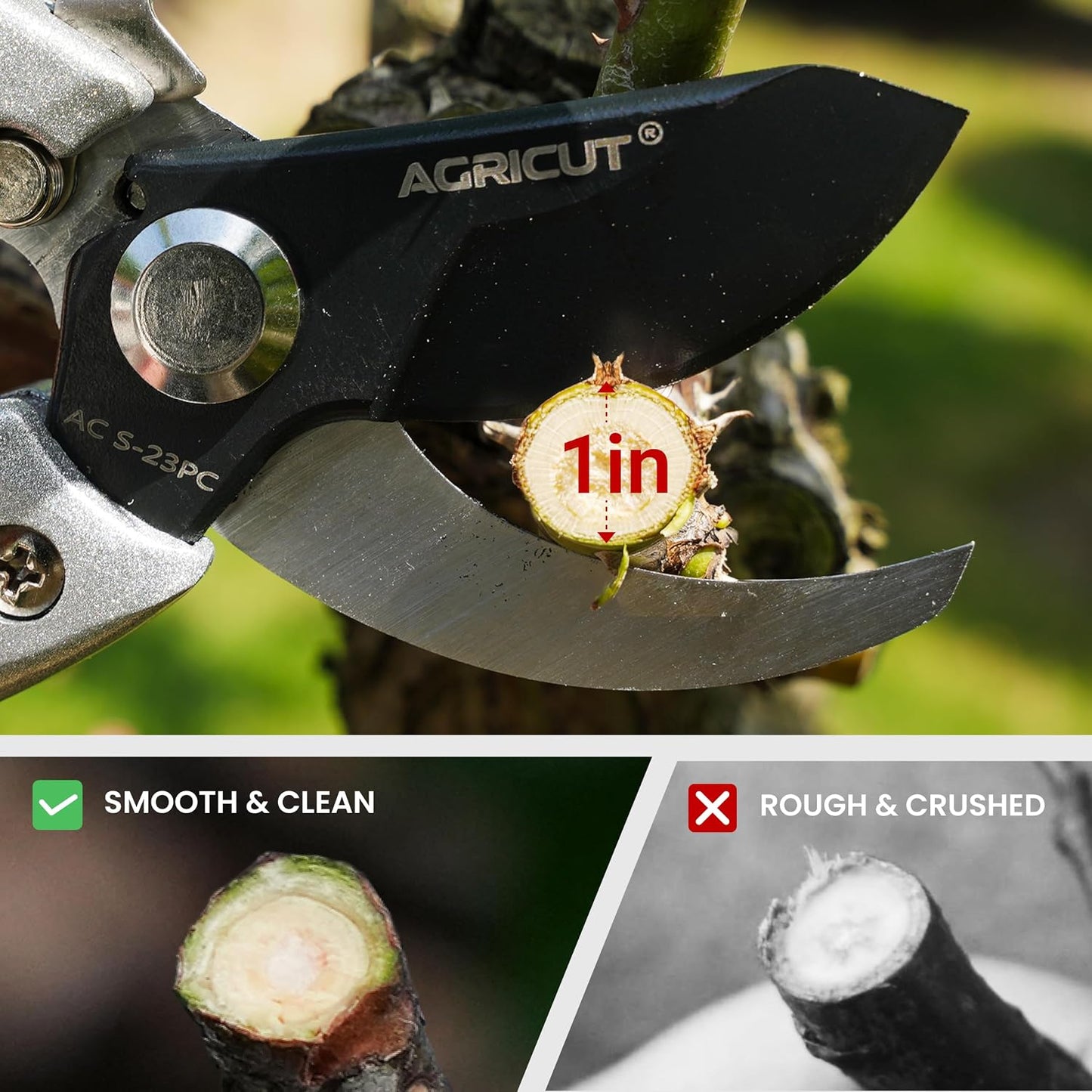 7" Pruning Shears Heavy Duty Professional, Made of Japanese SK5 Steel Blades, 4/5 Cut Capacity, Bypass Hand Pruners Garden Clippers for Tree Flower Branch Trimming, S20E
