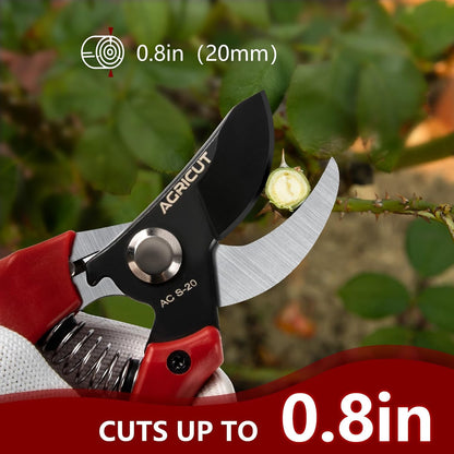 7" Pruning Shears Heavy Duty Professional, Made of Japanese SK5 Steel Blades, 4/5 Cut Capacity, Bypass Hand Pruners Garden Clippers for Tree Flower Branch Trimming, S20E