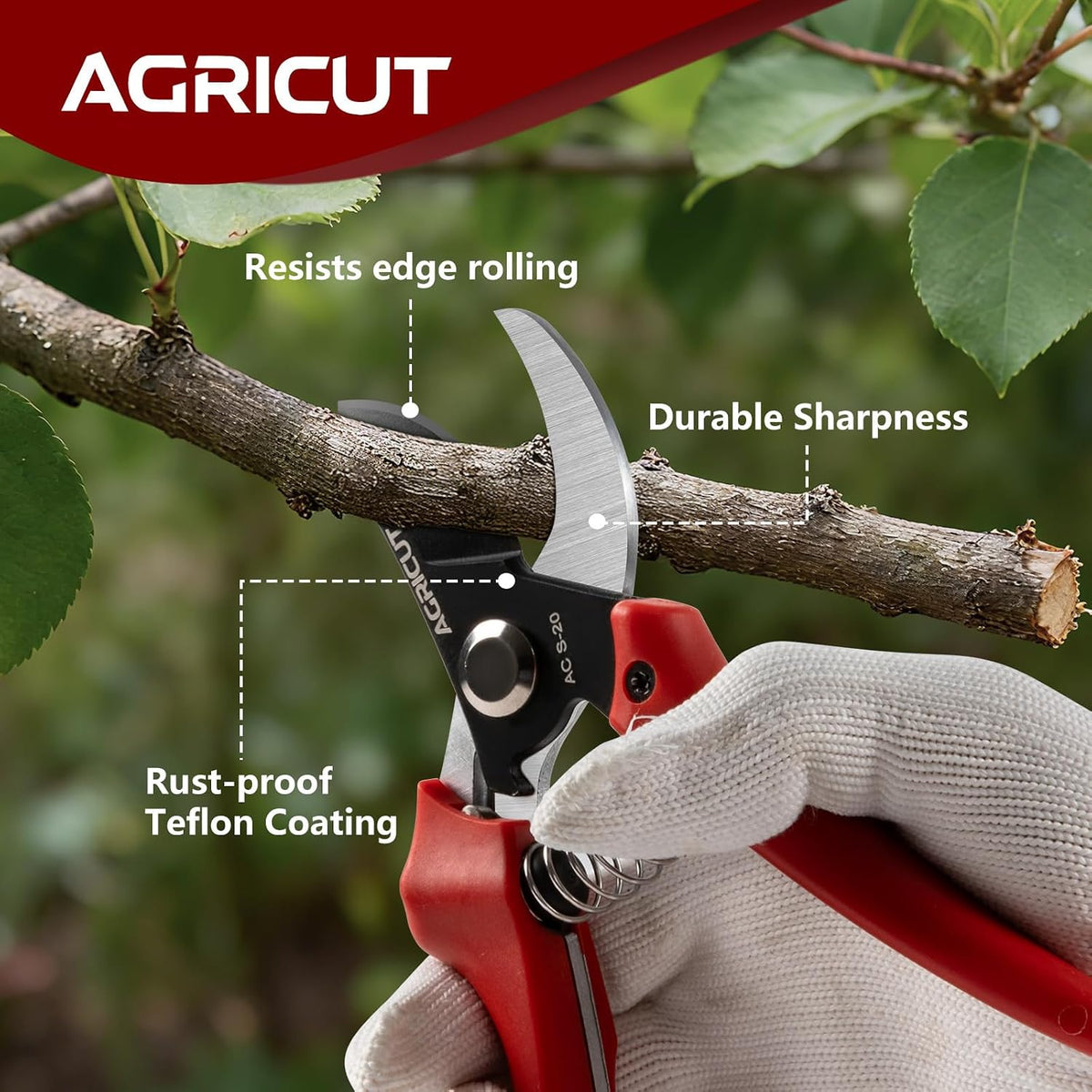 7" Pruning Shears Heavy Duty Professional, Made of Japanese SK5 Steel Blades, 4/5 Cut Capacity, Bypass Hand Pruners Garden Clippers for Tree Flower Branch Trimming, S20E